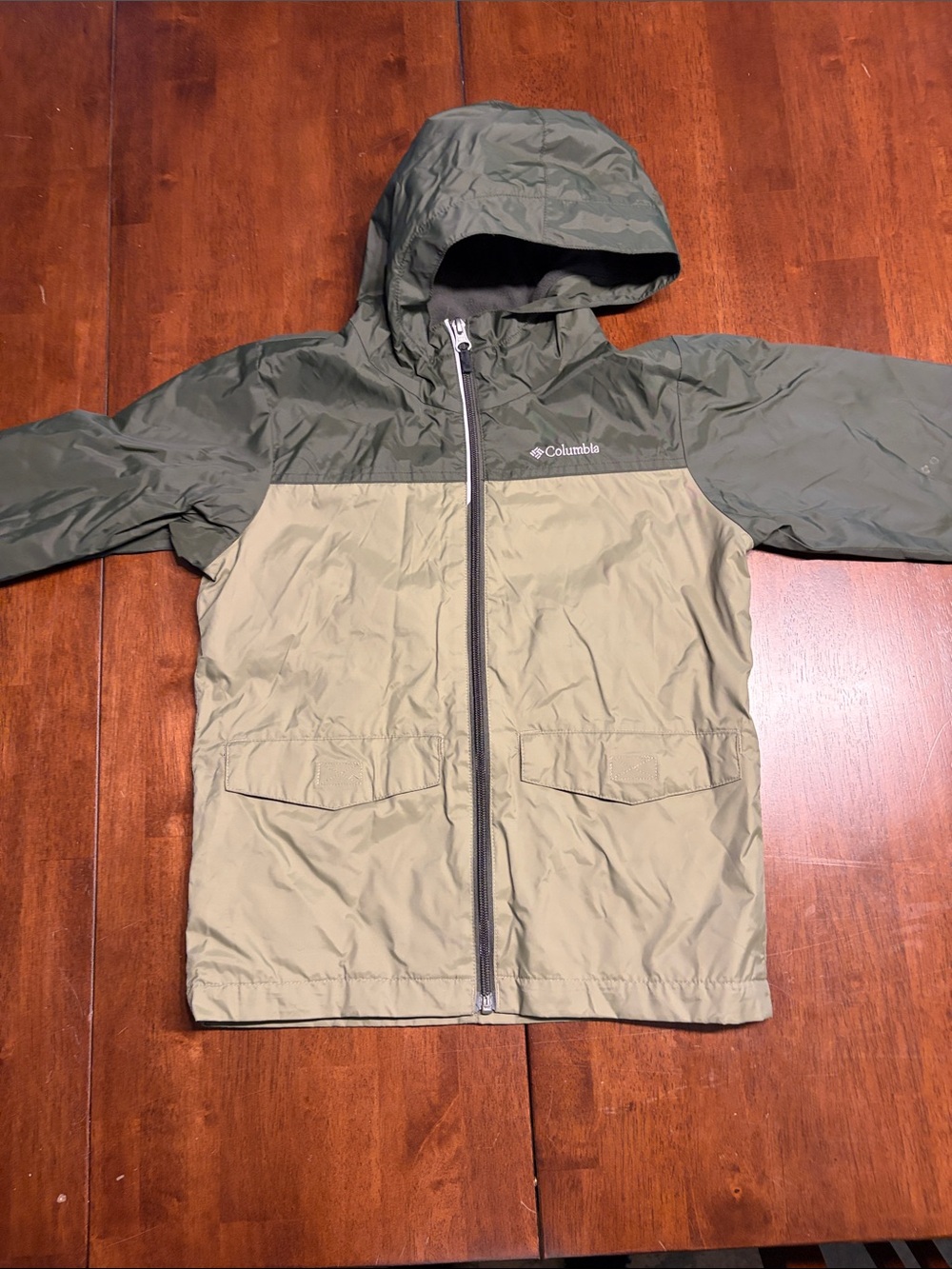 Columbia Kids' Two-Tone Olive Green Hooded Rain Jacket